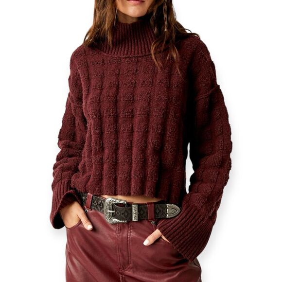 We The Free Sweaters - WE THE FREE Care Soul Searcher Mock Neck Sweater in Wine Size Large